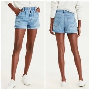 American Eagle High Rise Pleated 80s90s Denim Jean Mom Shorts Size 0